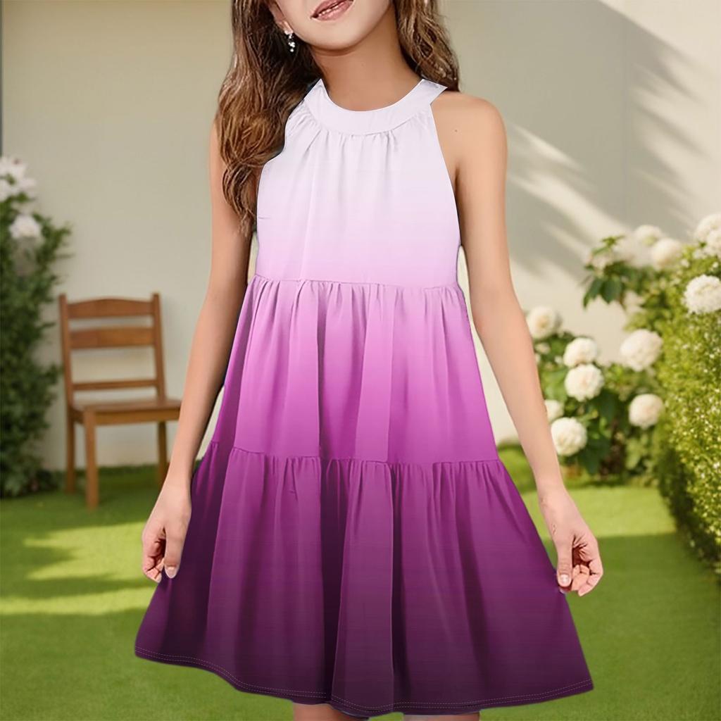 Детское летнее повседневное модное платье без рукавов с круглым вырезом