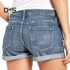 Джинсовые шорты для женщин, рваные джинсовые шорты со средней посадкой и карманами, летние повседневные эластичные джинсовые шорты с манжетами и подолом