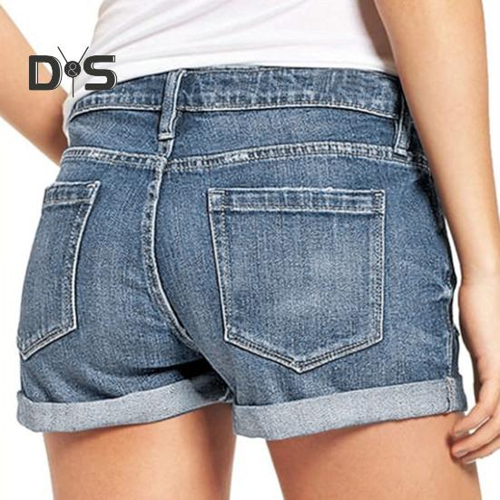 Джинсовые шорты для женщин, рваные джинсовые шорты со средней посадкой и карманами, летние повседневные эластичные джинсовые шорты с манжетами и подолом