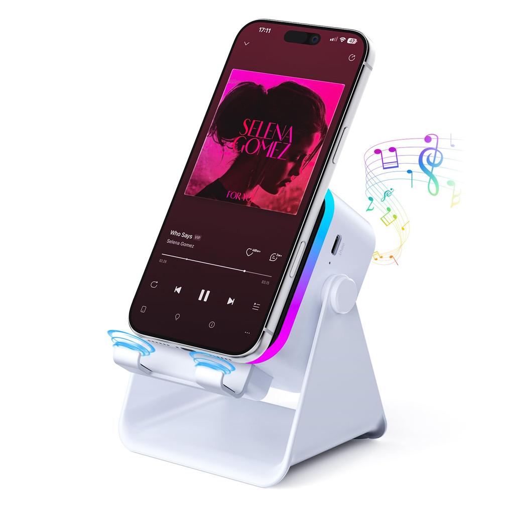 Wireless Bluetooth Induction Speaker, Phone Speaker Amplifier with Colorful Lights & 3500mAh Battery, Portable Phone Stand