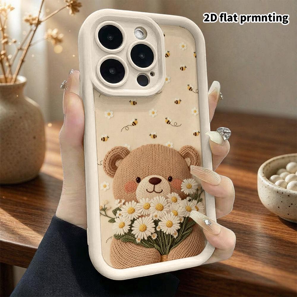 Phone Case: 2D flat design suitable for iPhone 18 17 16 15 14 13 Pro stepped protective case, daisy bear, Christmas and Halloween gift