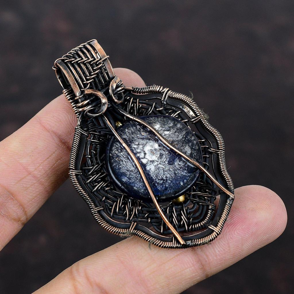 Синий цвет кулон от сглаза, медная проволока, обернутая кулоном, ручная работа, проволочная бижутерия, дизайнерский кулон, подарок для него, драгоценные камни, медные украшения