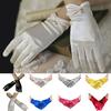 1 Pair Retro Smooth Satin Bride Gloves Faux Pearls Decor Pleated Cuffs Solid Color Vintage Wedding Gloves