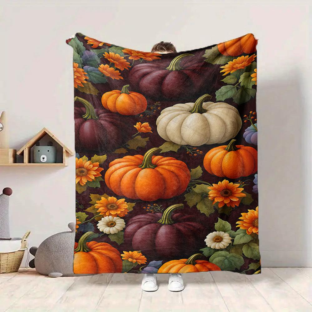 1pc Pumpkin Harvest Blanket, Lightweight Flannel Throw Blanket for Sofa, Bed, Travel, Camping, Living Room, Office, Couch, Chair, a0922073