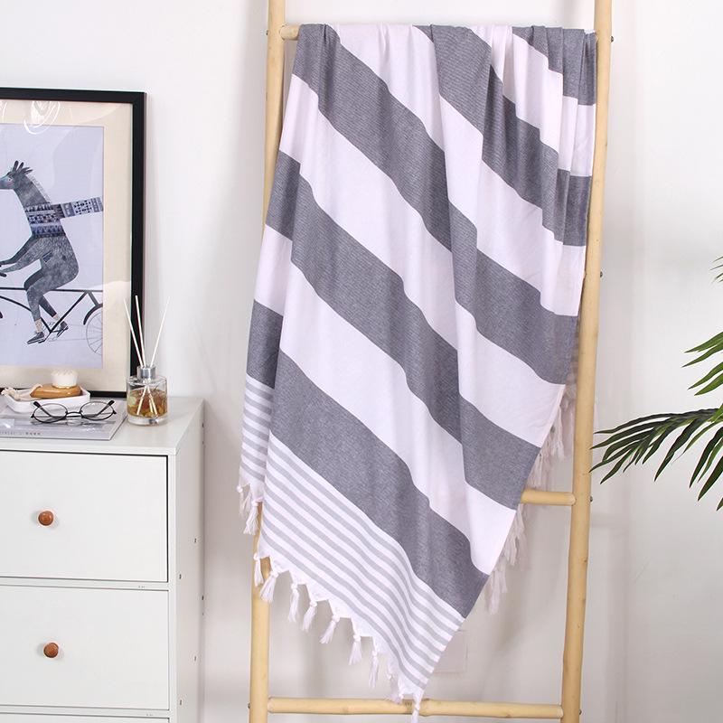 Turkish Cotton Striped Beach Towel with Tassels – Absorbent, Ideal for Bathing, Swimming, and Sun Protection