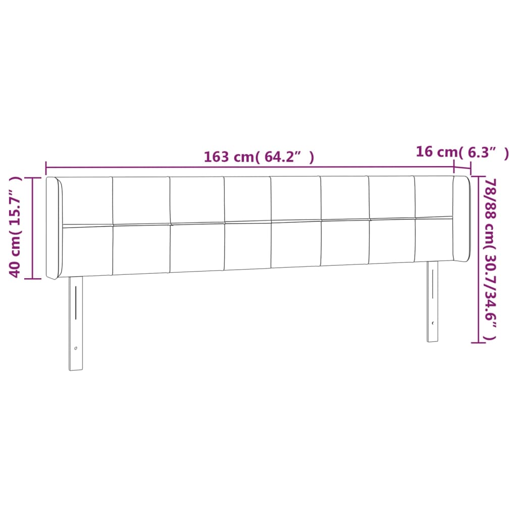 LED Headboard Dark Grey 163x16x78 88 cm Fabric