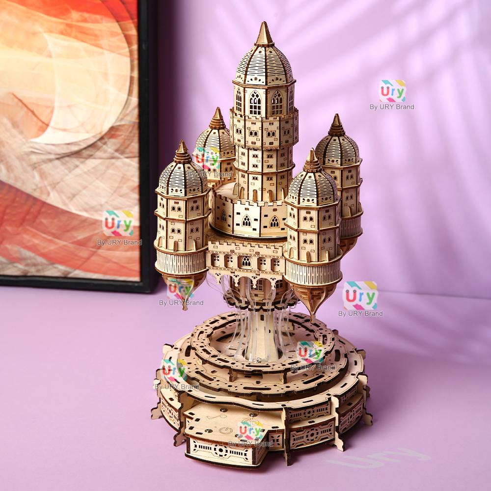3D деревянный пазл Дом Королевский Электрический Вращающийся Небесный Замок Со Светом Сборная Игрушка Для Взрослых DIY Модель Украшение для Подарков