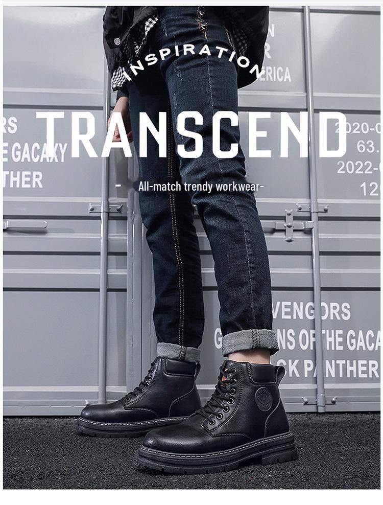 2024 Унисекс высокие нескользящие рабочие ботинки в британском стиле: Осенне-зимняя корейская версия с толстой подошвой