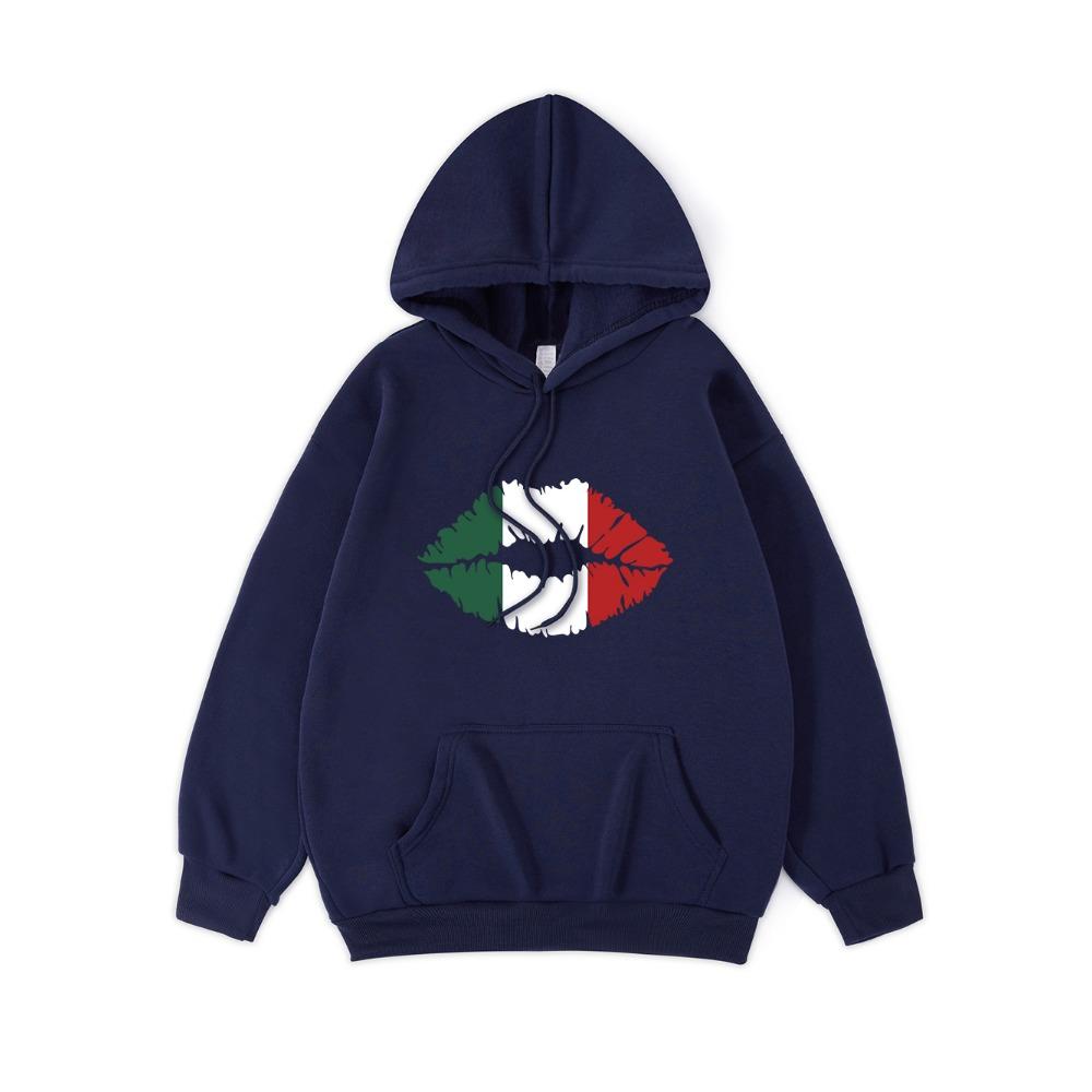 Толстовки с принтом губ цвета флага Мексики, женские повседневные толстовки с карманом, зимние толстовки, базовая спортивная женская одежда