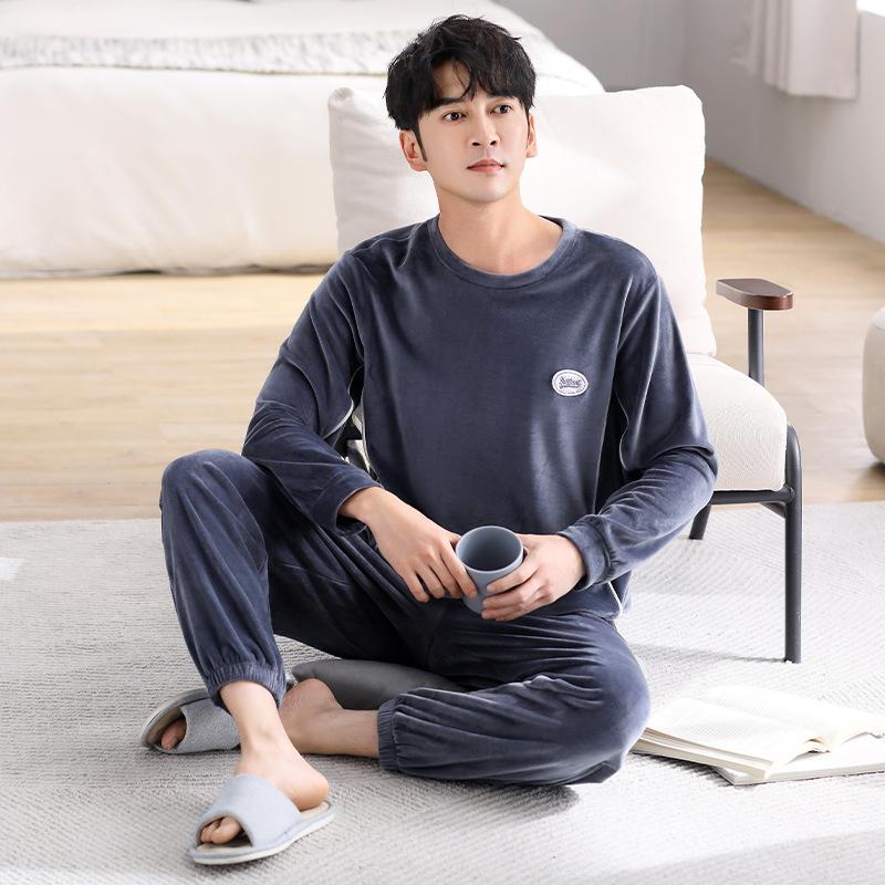 Мужская пижама осень и зима островной флис тонкая фланель домашняя одежда флис теплая большой размер коралловый флис костюм мужской