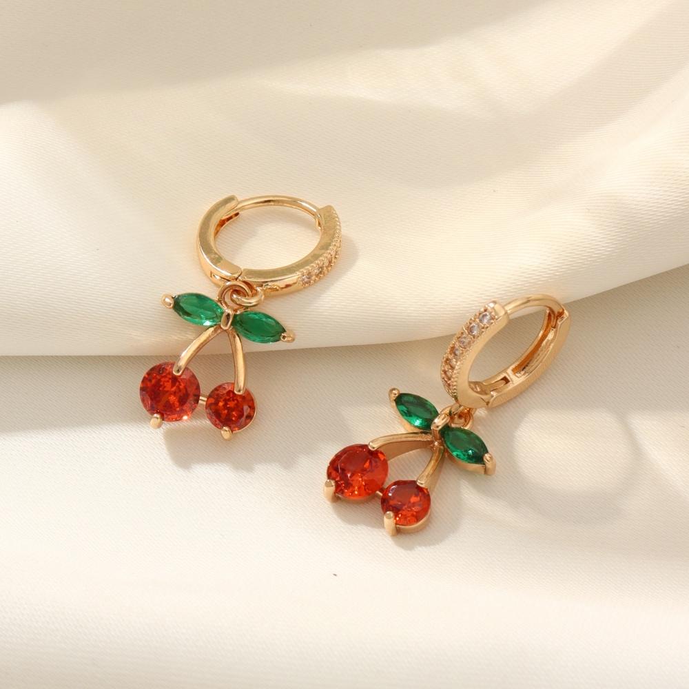 Комплект из 3 предметов, модные серьги-подвески из циркония и вишни с ожерельем из нержавеющей стали, комплекты ювелирных изделий для женщин, повседневные украшения, аксессуары для рождественской вечеринки