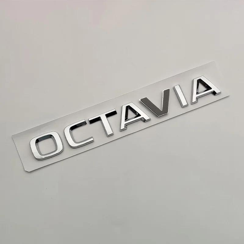 AAABU1 Car Chrome Black Logo Octavia Emblem Letters Car Rear Trunk Sticker For Skoda Octavia 1 2 3 4 MK3 MK4 MK5 RS VRS Accessories