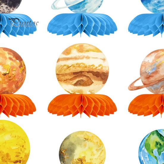 9 шт. Планета в форме сот, центральные украшения для стола в стиле космической солнечной системы, бумажные соты для дня рождения детей