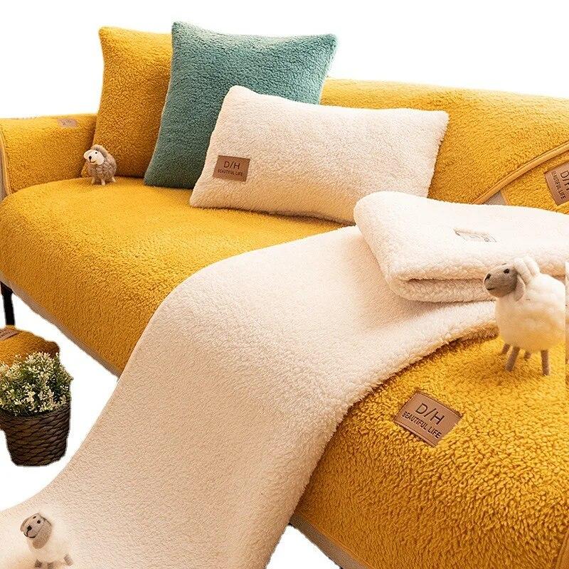Шерстяной зимний утолщенный плюшевый чехол для дивана, простой универсальный чехол для дивана на четыре сезона, нескользящий универсальный чехол, тканевая подушка