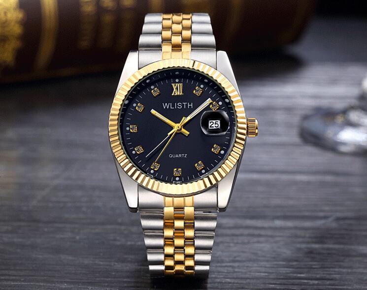 WLISTH Luxury Gold Watch Lady Men Lover Stainless Steel Quartz Waterproof Male Wristwatches for Men Analog Auto Date Clcok