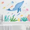 Самоклеящаяся наклейка на стену Мультяшный подводный морской мир с китом, кораллом, медузой для украшения ванной комнаты Виниловое ПВХ искусство