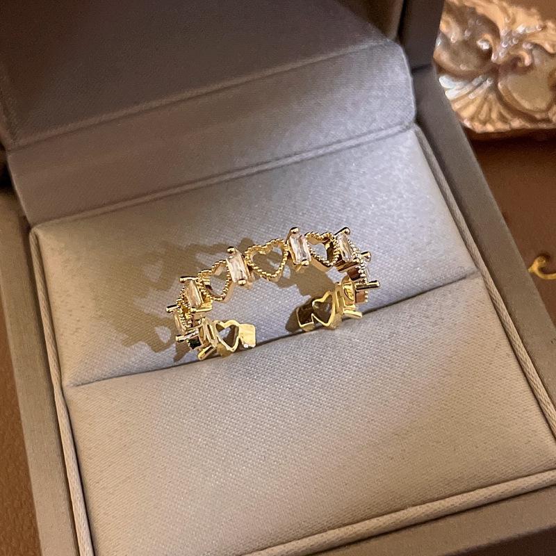 Открытое кольцо-бантик из гальванизированного золота с цирконием - корейский дизайн, роскошные ювелирные изделия