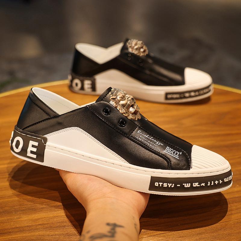 Совершенно новая весенняя обувь для мужчин Кожаная повседневная обувь Тренд Плоская обувь для скейтборда Молодежная уличная Роскошные лоферы слипоны