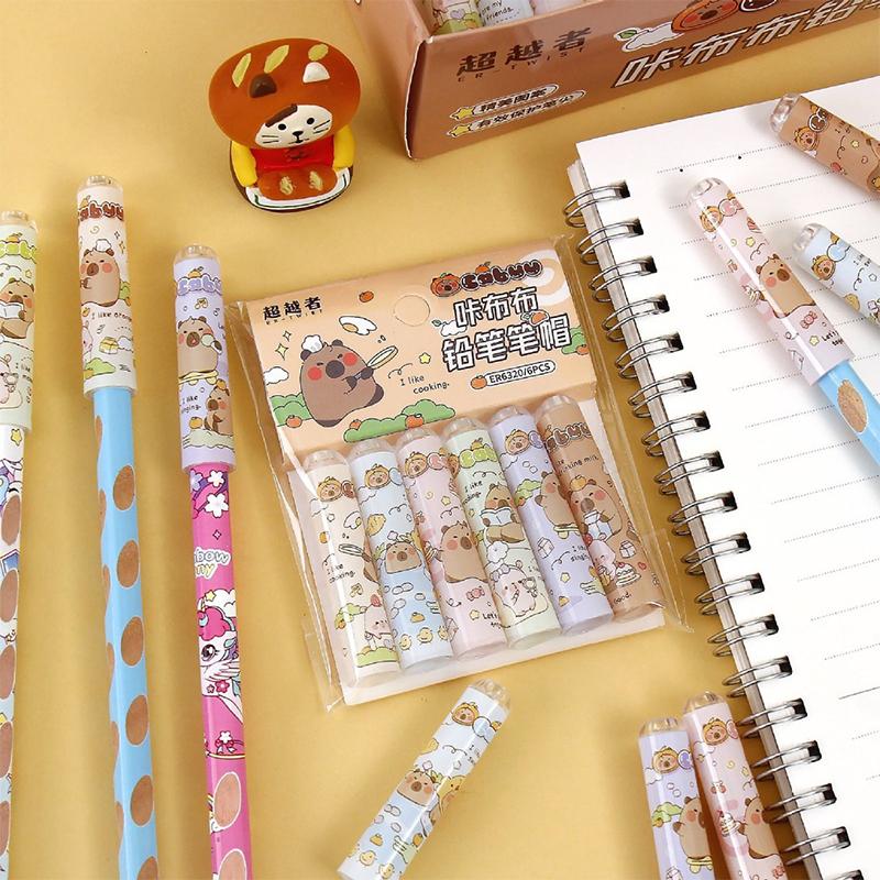 6 шт. мультяшный кавайный капибара карандаш колпачок защитный карандаш наконечник чехлы удлинитель карандаша креативный защитный чехол для карандаша