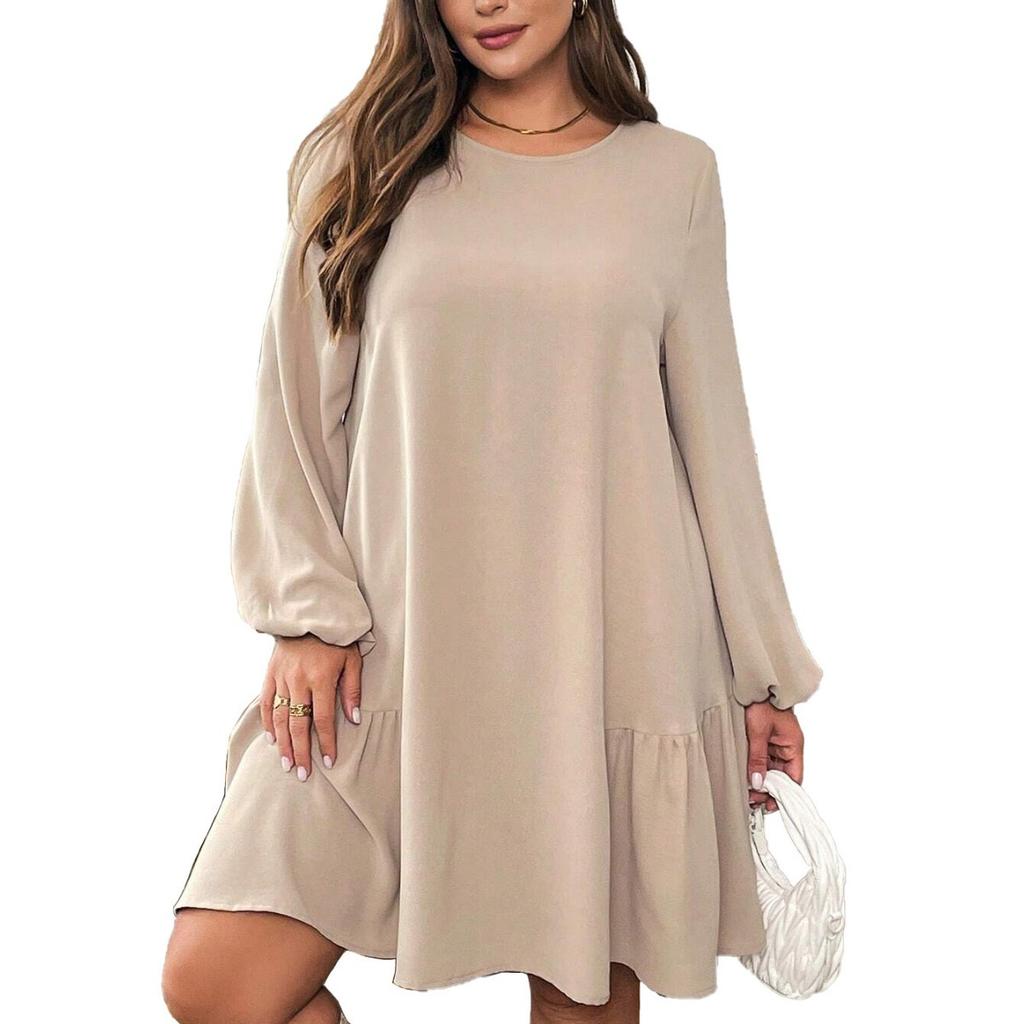 Плюс Размер Женское Платье Осень Простой Ленивый Расслабленный Расслабляющий Похудение Темперамент В Длинном Платье