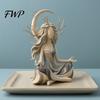 Minimalist Interior Accents Moon Goddess Meditation Resin Statue, Yoga Zen Figurine, Elegant Desktop Crescent Statue Ornament for Home Decor,