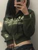 Уличная одежда, женская толстовка с буквенным принтом звезды в стиле панк, винтажная зеленая толстовка на молнии с длинными рукавами Y2K