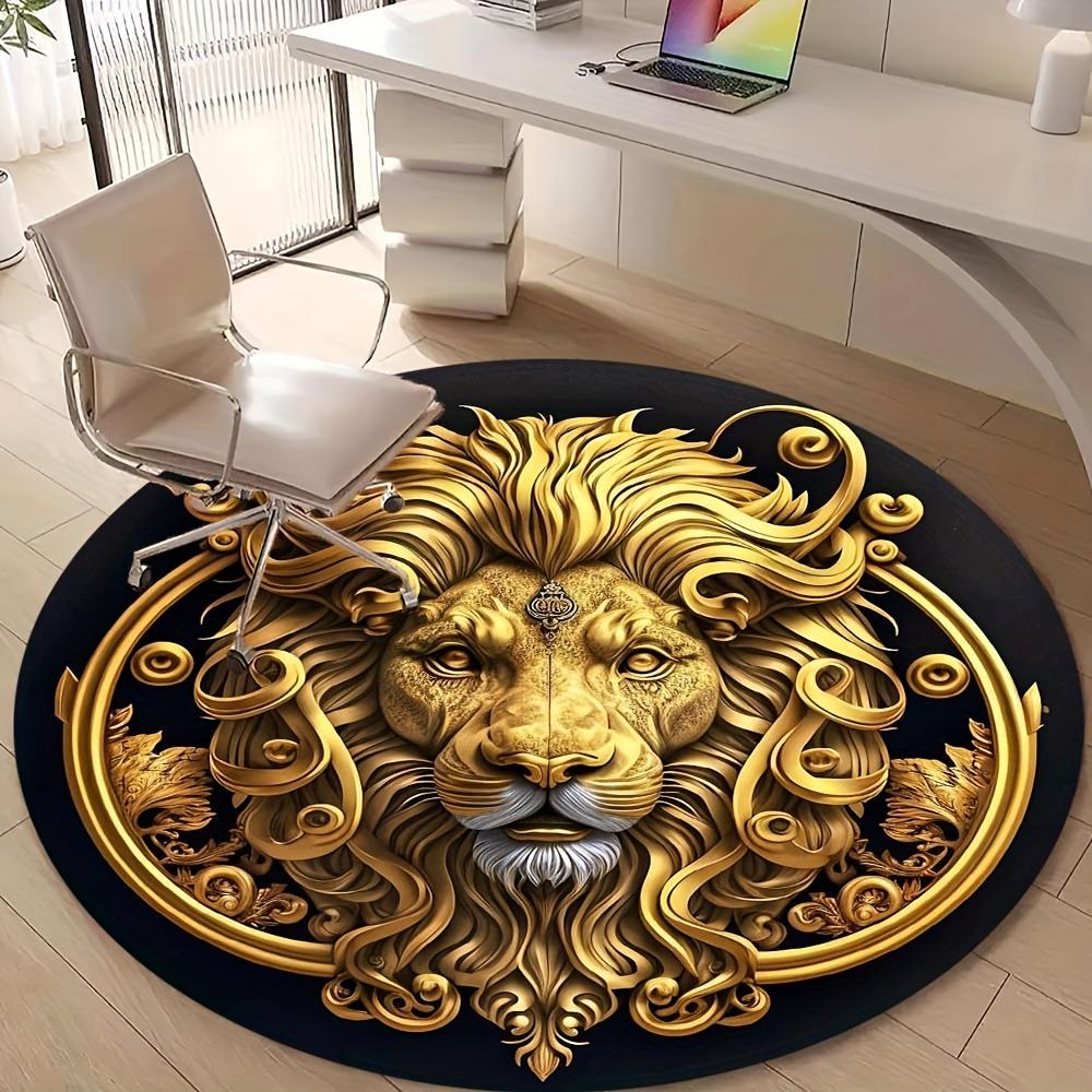 Lion Round Velvet Rug Plush Crystal Velvet, Non-Slip Soft Carpet for Bedroom, Living Room & Office Decor