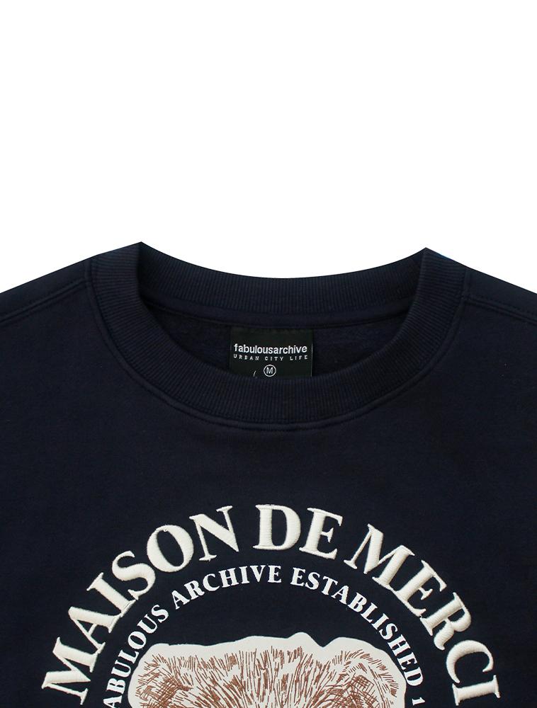 LA MAISON STUDIO [Fleece Line Selection] Women'S Crop Bear Friends Embossed Embroidery Sweatshirt Navy (Fcb3Ts355W)