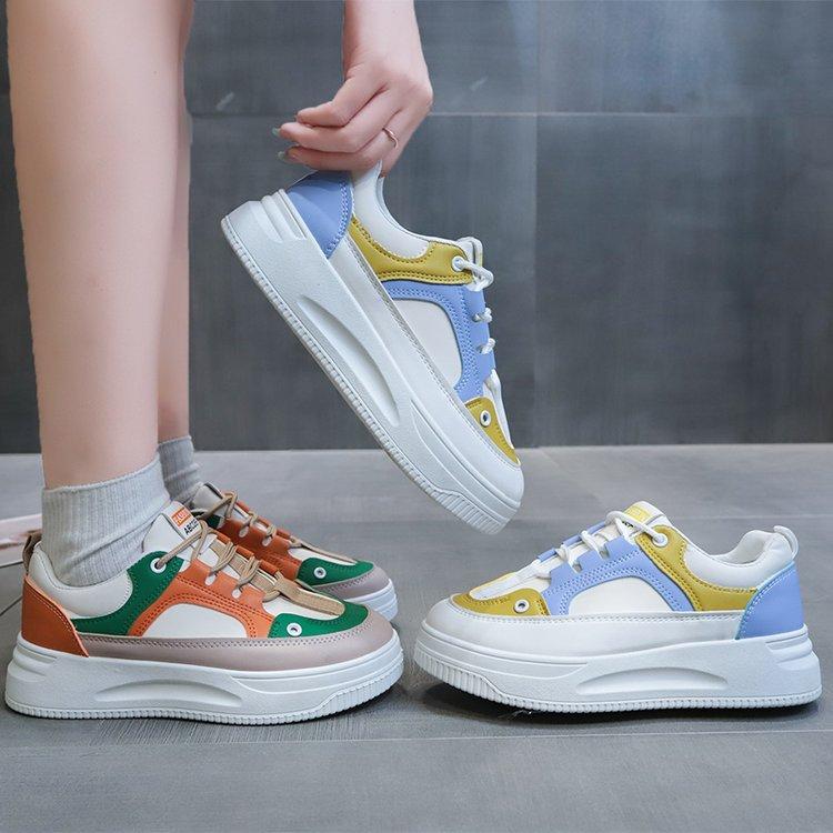 Спортивная обувь для женщин, осенняя новая резиновая мягкая подошва для маффинов в тон, легкая повседневная обувь из искусственной кожи на шнуровке для женщин