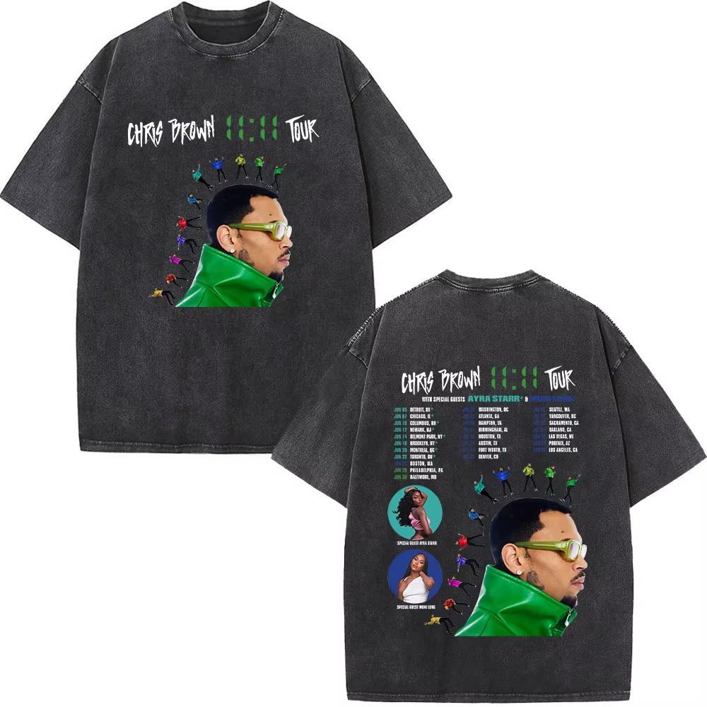 Футболка Chris Brown Breezy Футболка Breezy Bowl Тур XX Винтажные стираные футболки Мужская мода Хип-хоп Футболка с коротким рукавом Уличная мода