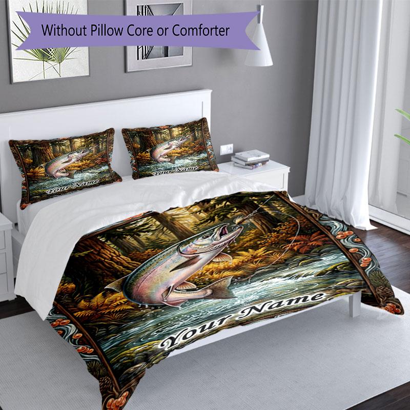 3PC Custom Name Rainbow Trout Adventure bedding,soft and breathable,2D flat print,room decor.,Poster Three-piece set,Soccer Three-piece set,Art,Poster