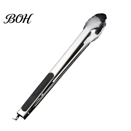 Versatile Kitchen Clamp Tongs with Anti-Slip Handle And Silicone Scalloped Edges, Stainless Steel Food Clip Edges Locking Clips for Grilling