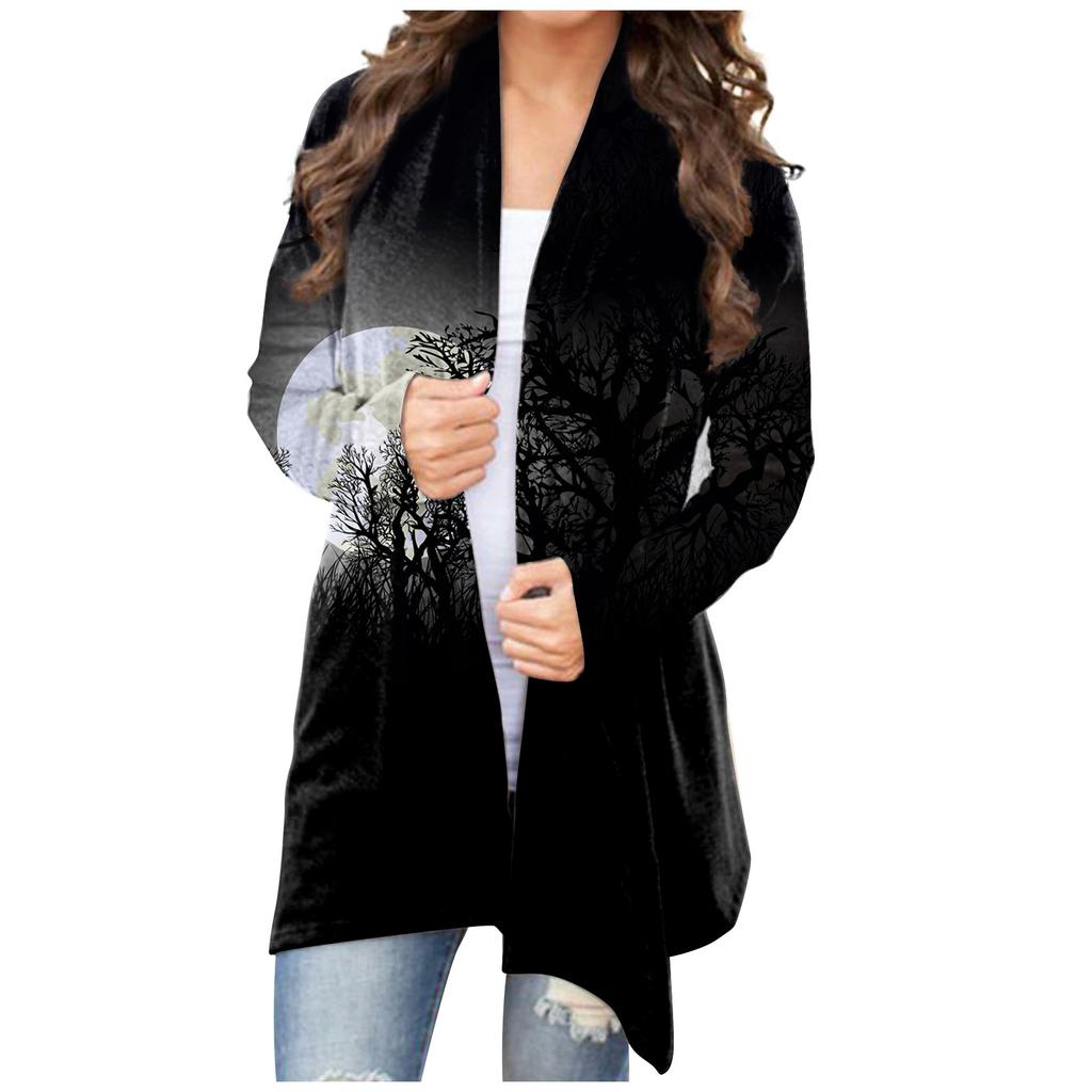 Женский кардиган, свободное повседневное верхнее пальто с карманами и длинными рукавами с принтом Хэллоуина
