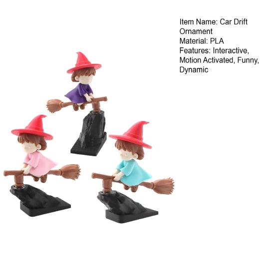 Witch Broomstick Dashboard Drift Ornaments Motion Activated Fun Drift Turn Car Dashboard Decor Mini Dynamic Interactive Automobile Interior