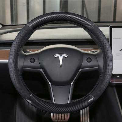 Углеродное волокно + натуральная кожа, чехол на руль автомобиля, Нескользящий для Tesla Model 3 2016 2018, автоаксессуары