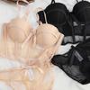New Women Underwear Sexy Push Up Bra Set Lace Mesh Transparent Brassiere Black Fish Bone Body Shaper Top Bow Decorate Intimates