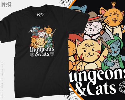 Футболка с принтом «Подземелья и Кошки» D&D Смешная игровая футболка для взрослых и детей Подарки для геймеров