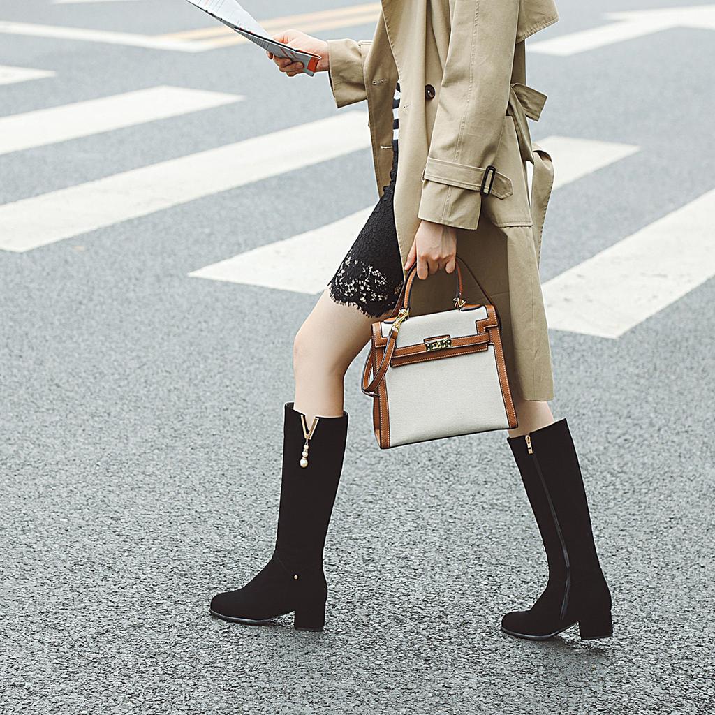 Женские сапоги на высоком каблуке осенне-зимние удобные универсальные сапоги на толстом каблуке большого размера среднего размера