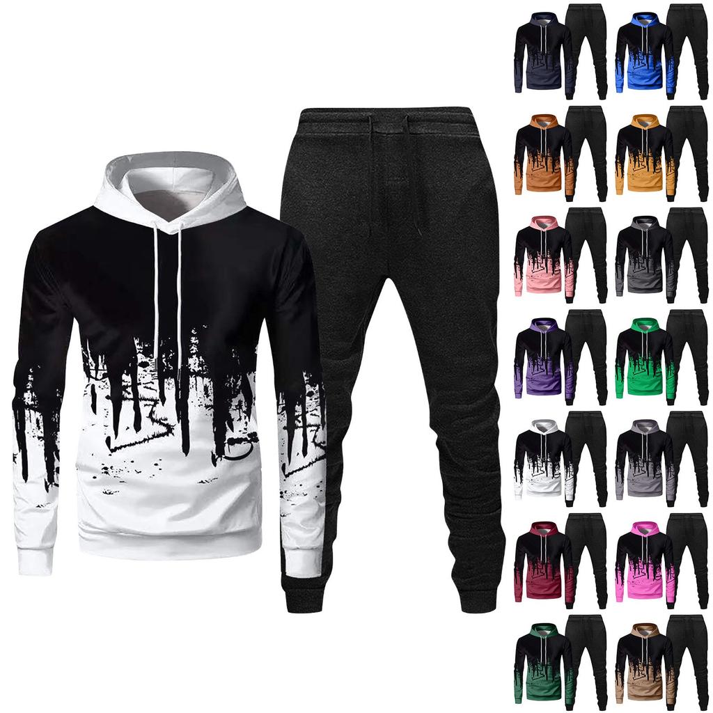 Mens Hooded Sports Tracksuit Unisex Two-Piece Running Outfits Long Sleeve Pullover Hoodies Sweatshirt+Sweatpants Set