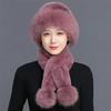 Women's Winter Warm Faux Fur Hat with Raccoon Rabbit Fur Scarf Set