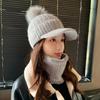 Зимняя новая шерстяная шляпа с козырьком, женская утолщенная теплая защита ушей, вязаная шапка с помпоном, ветрозащитная вязаная шапка