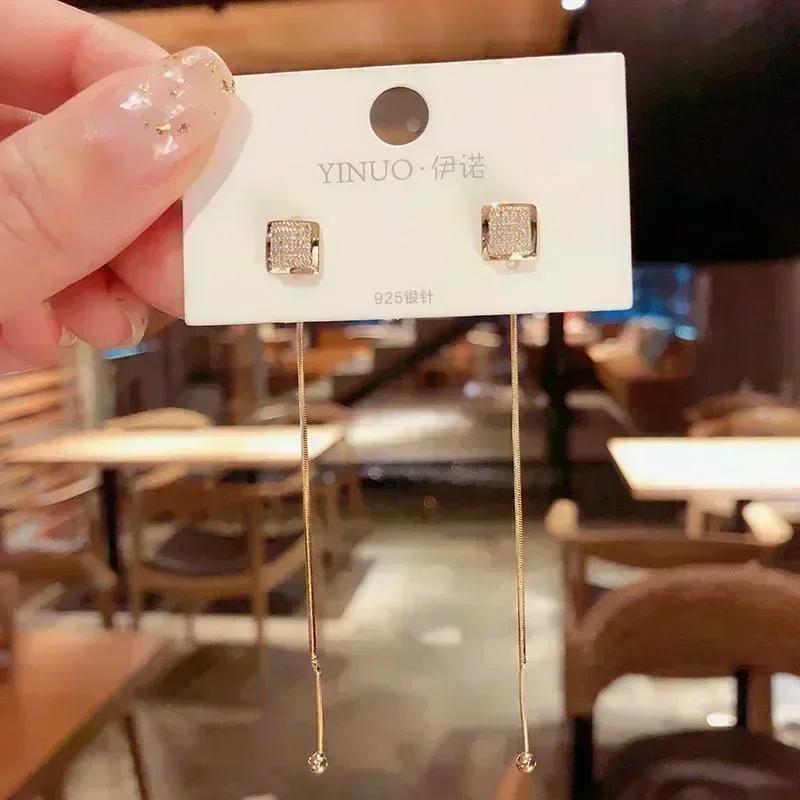New Geometric Rhombus Luxury Opal Earrings Women's Fashionable Personalized Daily Accessories Party Zircon Birthday Gifts