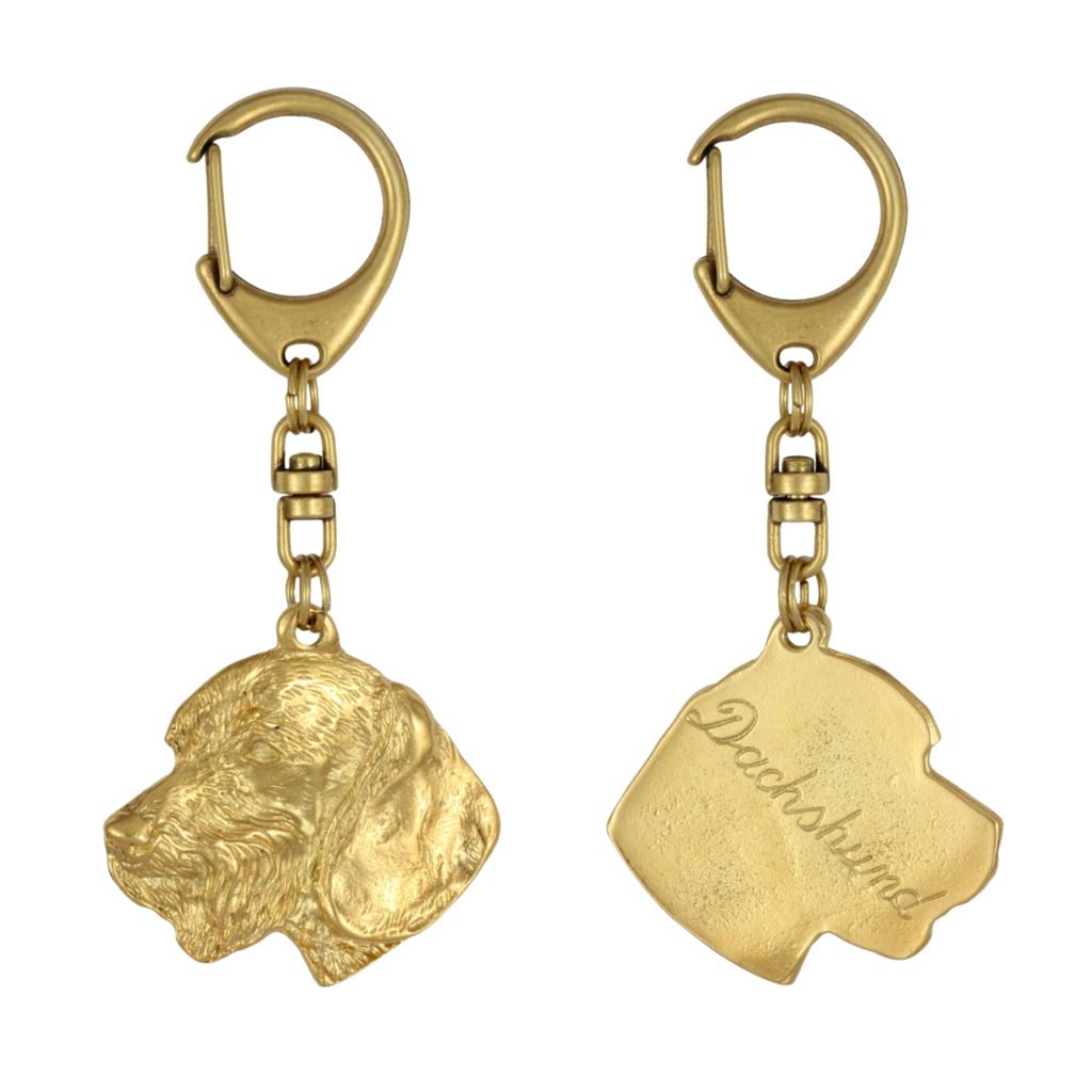 Dachshund Wire-haired, Wiener Dog, Badger Dog III - Gilded Key Ring with Dog In Gift Box, Handbag Decoration, Luxury Accessory by Art-Dog Brand