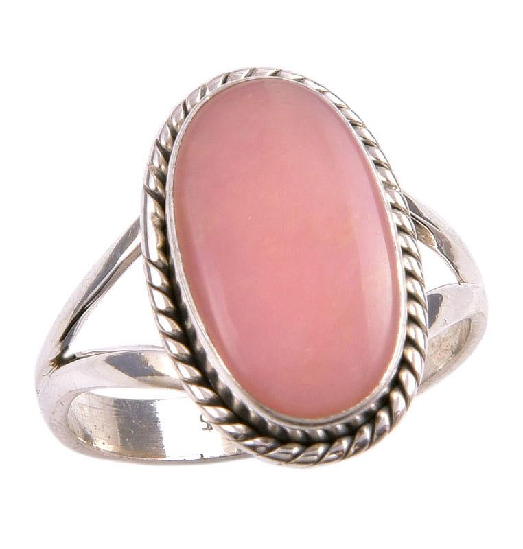 Natural Pink Opal Gemstone 925 Solid Sterling Silver Jewelry Ring Size 7.5 y0N12