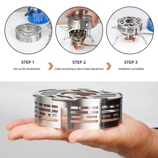 Кемпинговая плита с кольцом для защиты от ветра, портативная, прочная, из нержавеющей стали, легкая, для походов, пикников, ветрозащитная газовая плита с горелкой для защиты от ветра