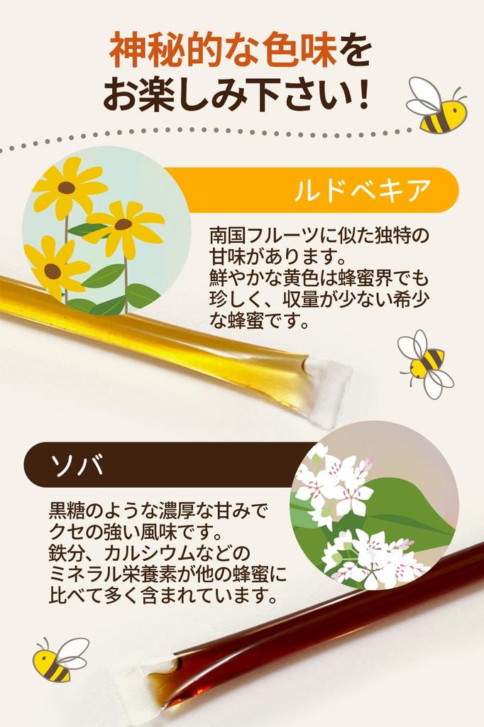 Медовые палочки из небольших индивидуальных сырых для горла ненагретых бутылок x 3 вида дегустационного набора акация [Treasure Earth] Хоккайдо, мед, порции,