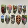 24Pcs Forest Adventure Press On Nails Short Almond Fake Nails With Fox Mushroom Butterfly Apple Designs For Women