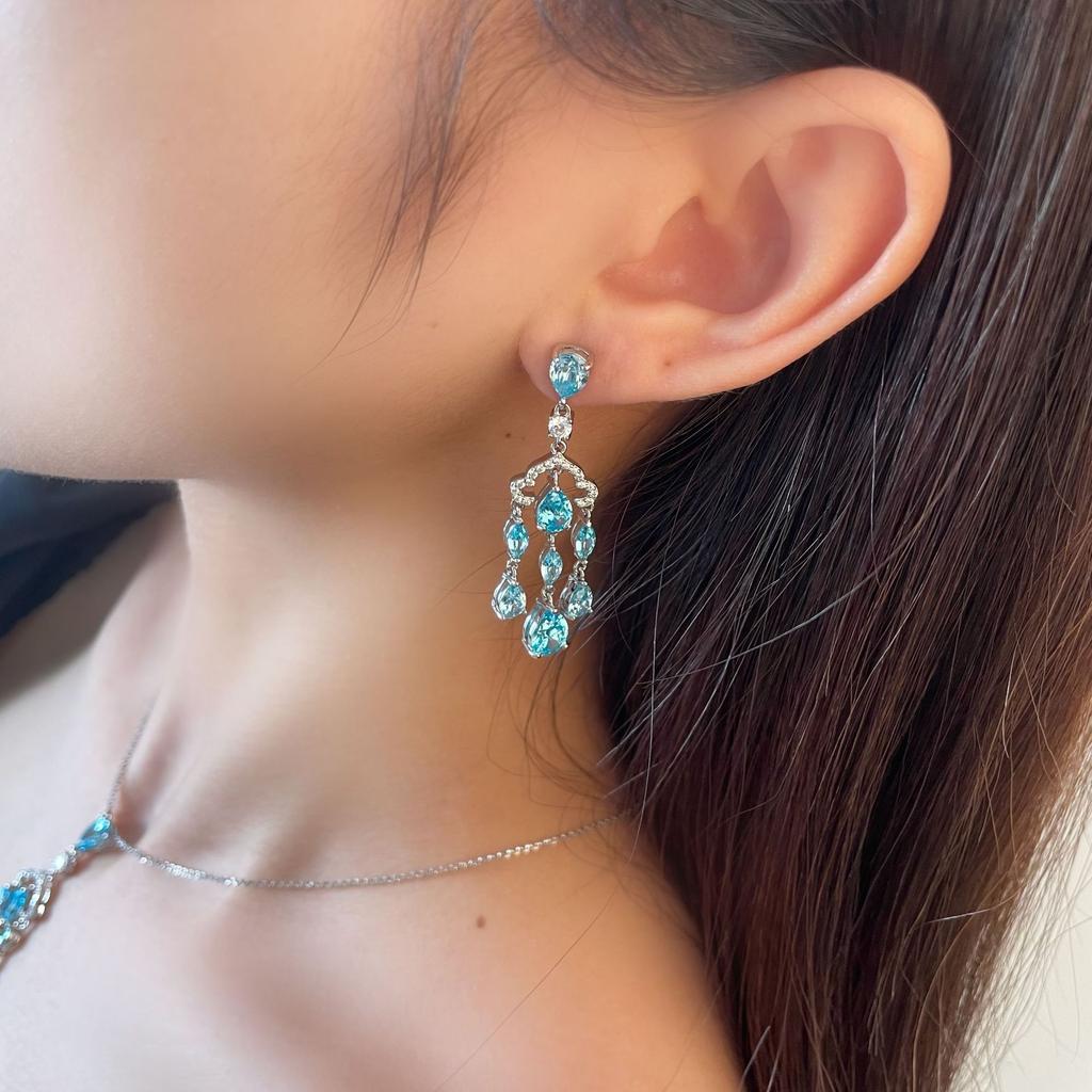 Ювелирные изделия Tancious Серьги серии Sea Blue Charm полностью инкрустированы высокоуглеродистыми бриллиантами 6 * 8 Серьги-капли воды Серебро 925 пробы