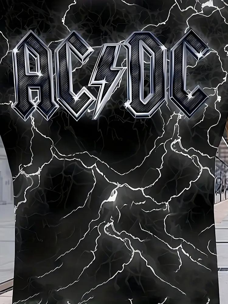 Мужская футболка с принтом молнии AC/DC, 3D-графика, короткий рукав, повседневная футболка, летняя уличная мода, круглый вырез