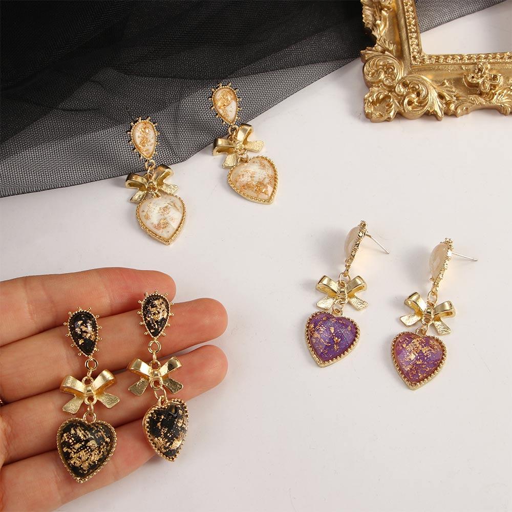 Korean Style Party Resin Accessories Dangle Bowknot Peach Heart Jewelry Stud Earrings Drop Earrings
